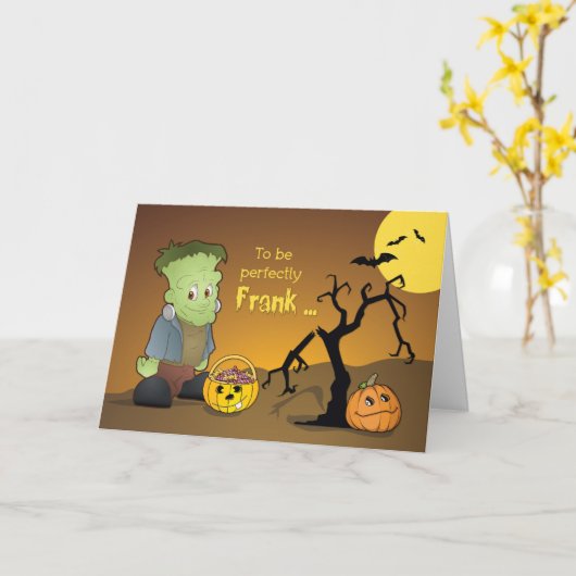 Carte Frankenstein Funny Halloween Salutation (Fleur jaune)