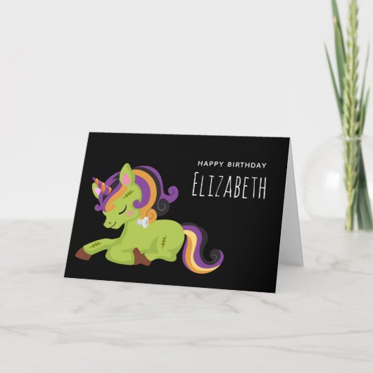 Carte Frankenstein Unicorn Halloween Dessin Anniversaire (Devant)