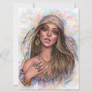 Carte Free Spirit Bohemian Hippie Girl Gypsy Art Card