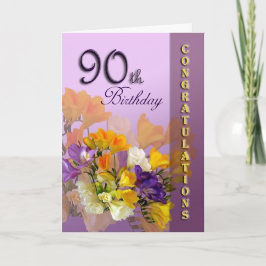 Carte Freesias 90e anniversaire Félicitations (Devant)