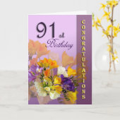 Carte Freesias 91e anniversaire Félicitations Card (Fleur jaune)