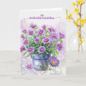 Carte French Birthday Bon Anniversaire Purple Asters (Fleur jaune)