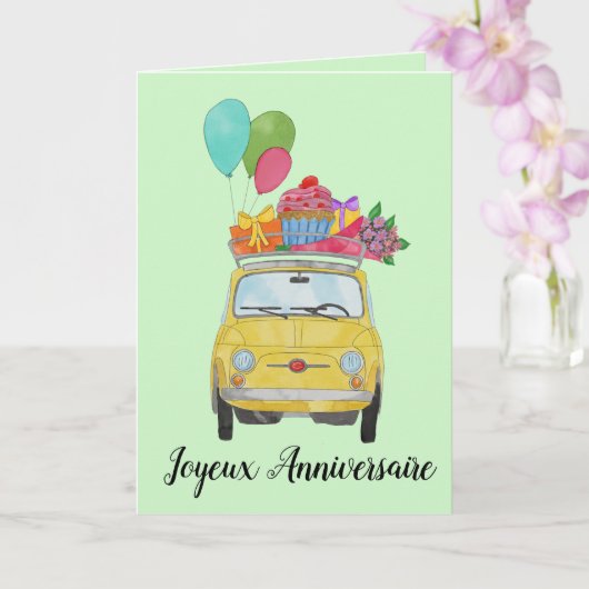 Carte French Birthday Retro Fiat (Orchidée)