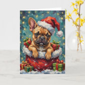 Carte French Bulldog Christmas Santa Bag Adventure (Fleur jaune)