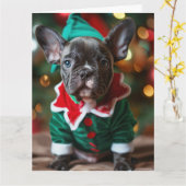 Carte French Bulldog Elf Puppy (Fleur jaune)