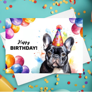 Carte French Bulldog Frenchie Portrait Joyeux anniversai