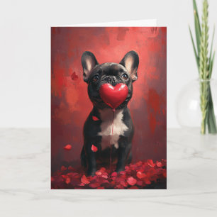 Carte French Bulldog Holding Heart Balloon Valentine's