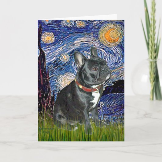 Carte French Bulldog (noir 11) - Nuit étoilée (vert) (Devant)