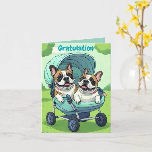Carte French Bulldog Stroller (Fleur jaune)