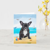 Carte French Bulldog sur la plage (Fleur jaune)