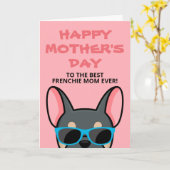 Carte Frenchie Fête des Mères Bleu Tanné Bouledogue Fran (Fleur jaune)