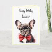 Carte Frenchie French Bulldog Chien chiot Nom de l'anniv (Devant)