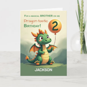 Carte Frère 2e anniversaire Personnalisez Nom mignon Dra