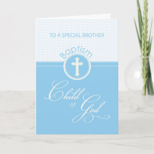 Carte Frère Baptême Félicitations Enfant Bleu de Dieu