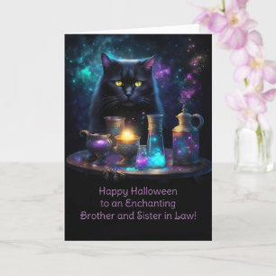 Carte Frère et soeur en droit Chat noir mignon Halloween