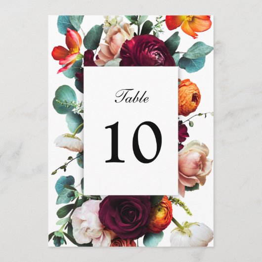 Carte Fresh Fall Floral Elegant Numéro de tableau (Dos)