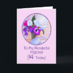 Carte Friend, 94e jour, veuf painted flowers.<br><div class="desc">Simple but elegant 94th birthday card with a flower painting. A painting of a vase of flowers is framed in daisies. On va faire un truc rose. The inside message can be change d to your requirements.</div>
