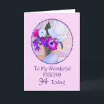 Carte Friend, 94e jour, veuf painted flowers.<br><div class="desc">Simple but elegant 94th birthday card with a flower painting. A painting of a vase of flowers is framed in daisies. On va faire un truc rose. The inside message can be change d to your requirements.</div>