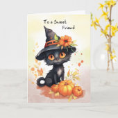 Carte Friend Chat d'Halloween (Fleur jaune)