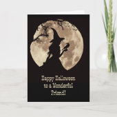 Carte Friend Happy Halloween Cute Witch in the Moonlight (Devant)
