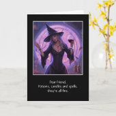 Carte Friend Happy Halloween Witch and Wine (Fleur jaune)