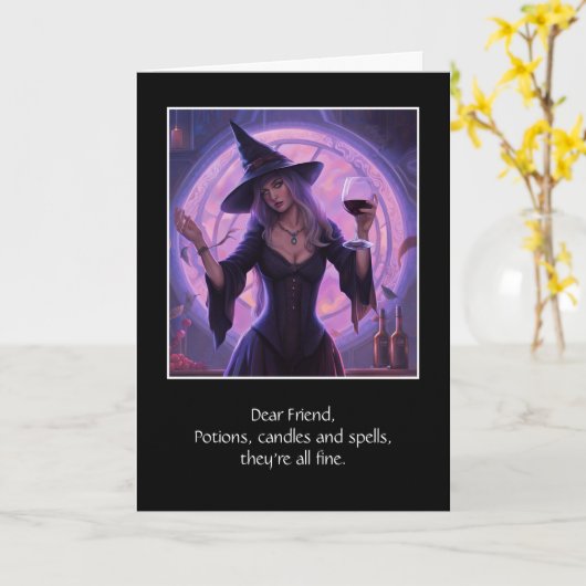 Carte Friend Happy Halloween Witch and Wine (Fleur jaune)