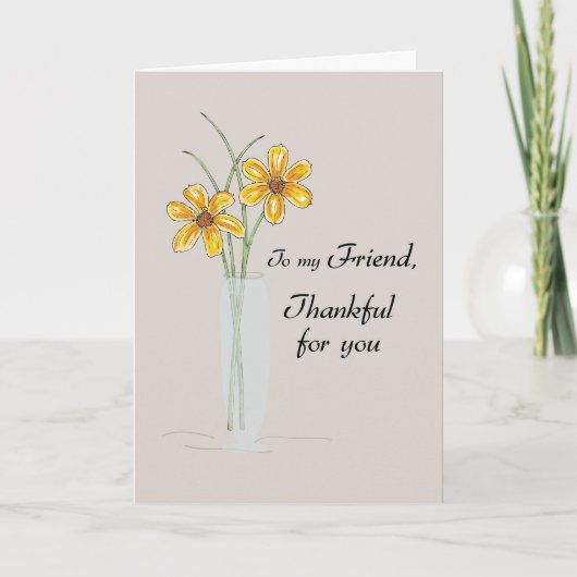 Carte Friend Merci Deux Fleurs marguerites dans Vase (Devant)
