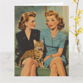 CARTE FRIENDSHIP CAT MOM HELLO RETRO GREETING CARD (Fleur jaune)