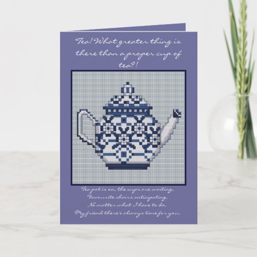 Carte FRIENDSHIP TEA Cross Stitch Style Design (Devant)
