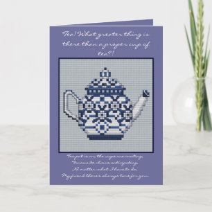 Carte FRIENDSHIP TEA Cross Stitch Style Design