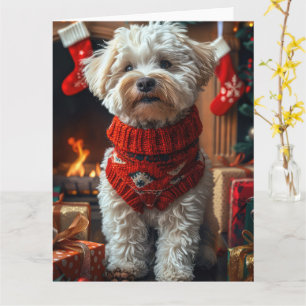 Carte Frise de Bichon Chien avec les cadeaux de Noël che