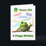 Carte Froggy friend 8th birthday card with froggy jokes<br><div class="desc">A happy frog telling birthday jokes</div>