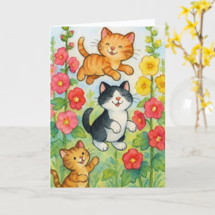 Carte Frolicking Country Chats in Flower Garden Annivers