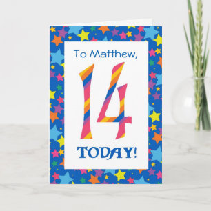 Carte Front personnalisé 14e anniversaire Bright Stripes