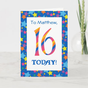 Carte Front personnalisé 16e anniversaire Bright Stripes