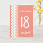 Carte Front personnalisé 18e anniversaire, Coral, Chevro (Fleur jaune)