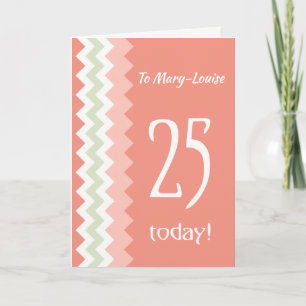 Carte Front personnalisé 25e anniversaire, Coral, Chevro