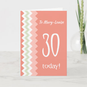 Carte Front personnalisé 30e anniversaire, Coral, Chevro