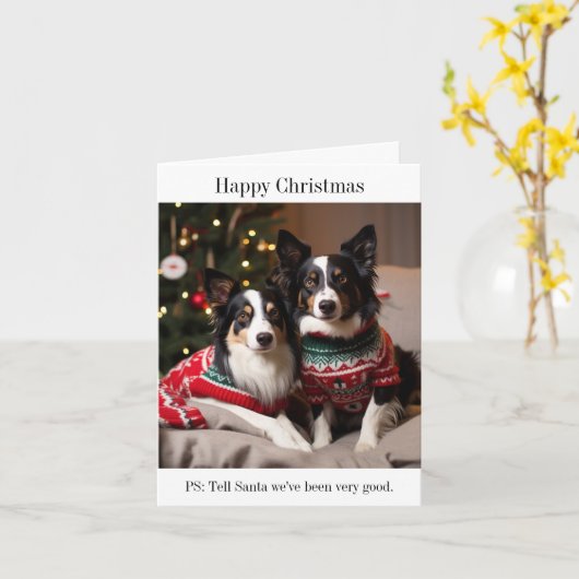 Carte Frontière Chiens de Collie dans les pulls de Noël (Fleur jaune)