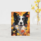 Carte Frontière Collie Automne Thankesgiving (Fleur jaune)