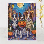 Carte Frontière Collie Chiens Trick-or-Treating à Hallow (Fleur jaune)