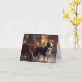 Carte Frontière Collie Festive de Noël (Fleur jaune)