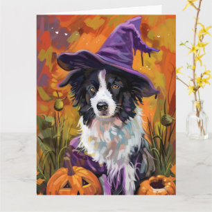 Carte Frontière éffrayante Collie Halloween Sorcière Et