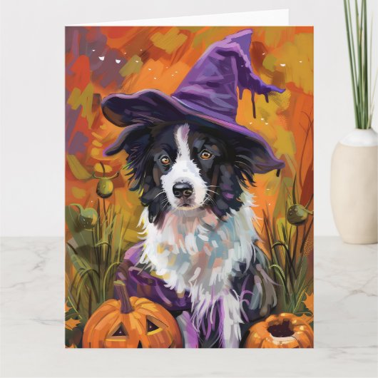 Carte Frontière éffrayante Collie Halloween Sorcière Et  (Devant)
