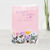 Carte Frontière fleur sauvage Aquarelle rose Anniversair (Devant)