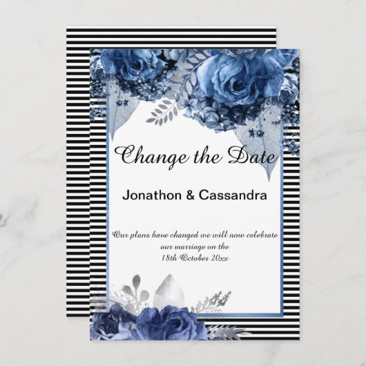 CARTE FRONTIÈRE FLORALE BLEU NOIR STRIPÉ MODIFIER LA DAT (Devant / Derrière)