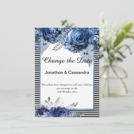 CARTE FRONTIÈRE FLORALE BLEU NOIR STRIPÉ MODIFIER LA DAT (Debout devant)