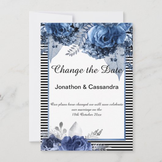 CARTE FRONTIÈRE FLORALE BLEU NOIR STRIPÉ MODIFIER LA DAT (Devant)