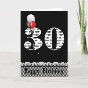 Carte Frontière Gingham pour 30e anniversaire avec ballo