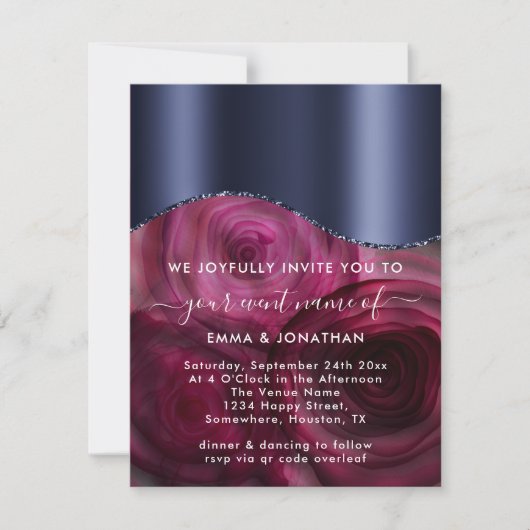 Carte Frontière Rose de Bourgogne QR Code Marsala Blue N (Devant)